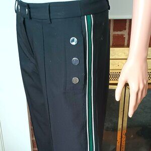 Orsay Womens Black Dress Pants 42 (11) Mid Rise Tapered Leg Green Side Stripes